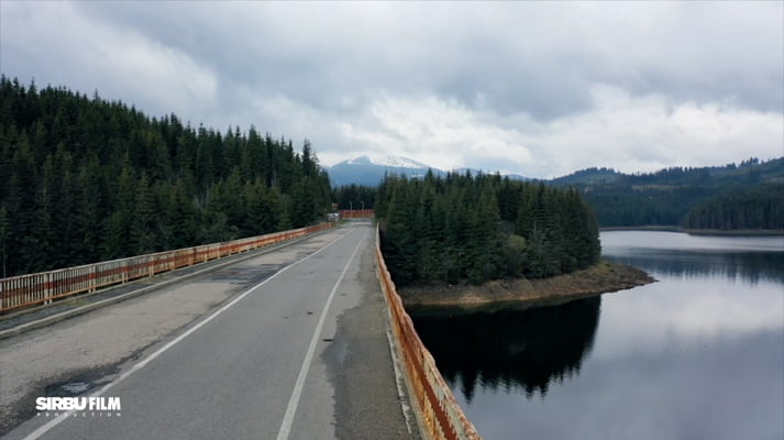 Bicaz lake on a cloudy day seen from the street